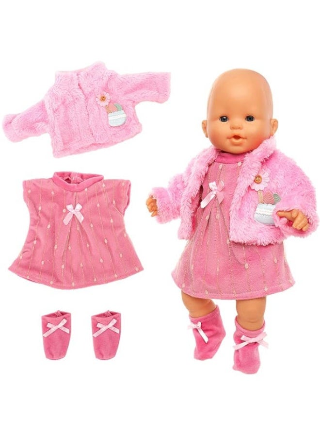 دايتويز ملابس دمى، بدلة وردية لطيفة غير رسمية مع فستان ومعطف وجوارب مناسبة للدمى مقاس 14-16 بوصة، مجموعة من 3 قطع - Image 1